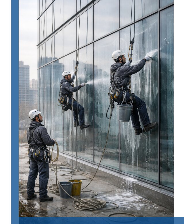 Промышленная мойка панорамных окон на высоте в Егорьевске