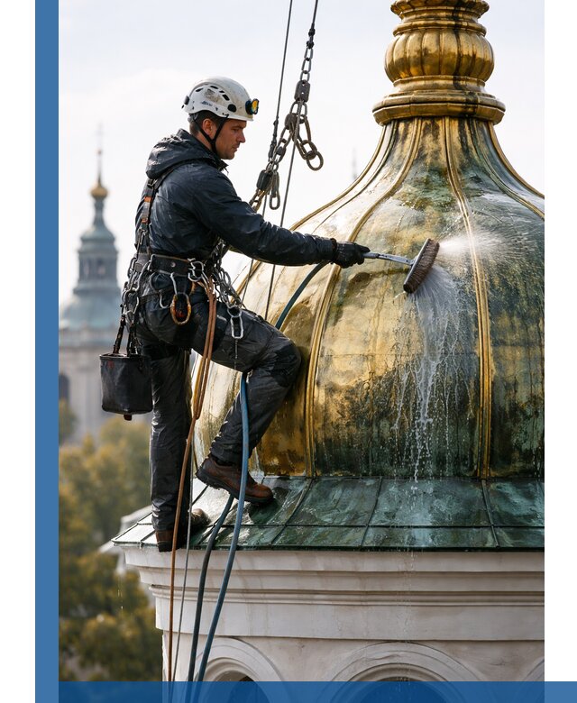 Профессиональная мойка куполов и шпилей высотными альпинистами в Егорьевске