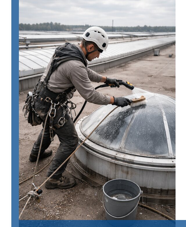 Мойка зенитных фонарей на кровле для промышленных объектов в Егорьевске