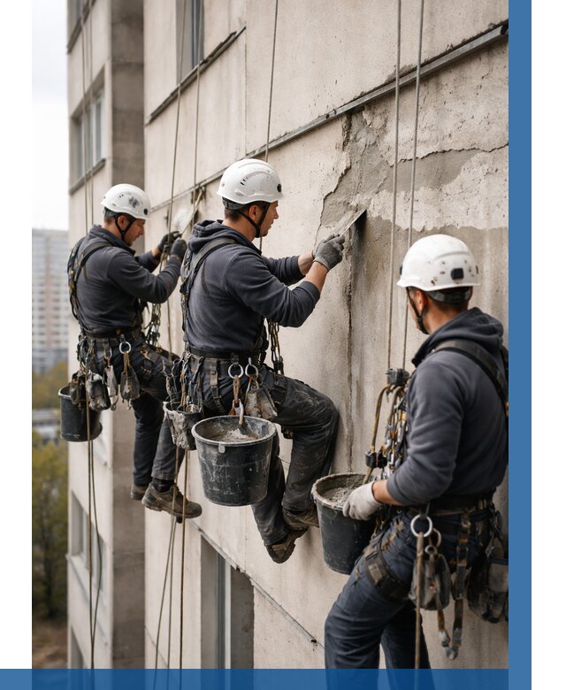 Ремонт бетонных элементов фасада в Егорьевске от 2532 р. | ВЫСОТНИК-Грь