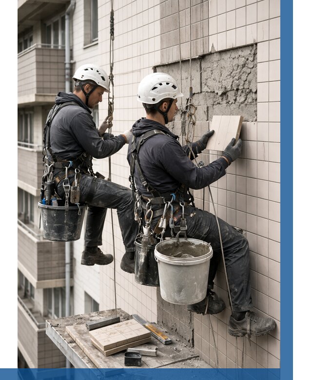 Ремонт облицовки фасада плиткой в Егорьевске от 1823 р. | ВЫСОТНИК-Грь