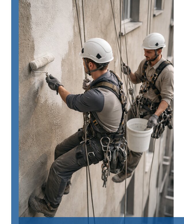 Грунтовка фасада на высоте в Егорьевске промышленными альпинистами