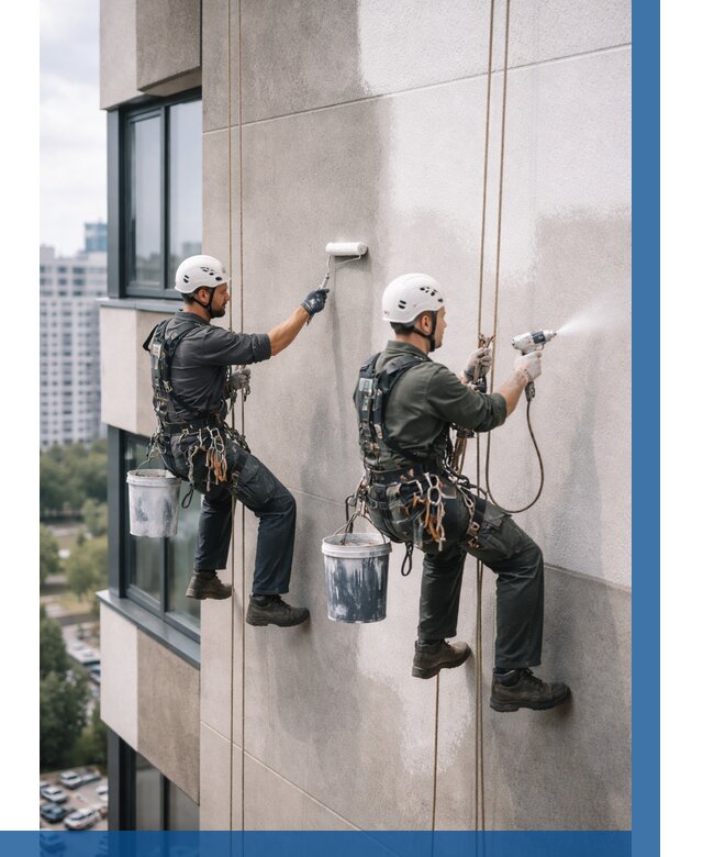 Покраска фасада альпинистами в Егорьевске от 304 р. | ВЫСОТНИК-Грь