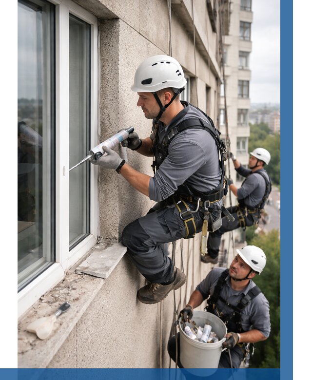 Герметизация оконных швов снаружи в Егорьевске от 1519 р. | ВЫСОТНИК-Грь