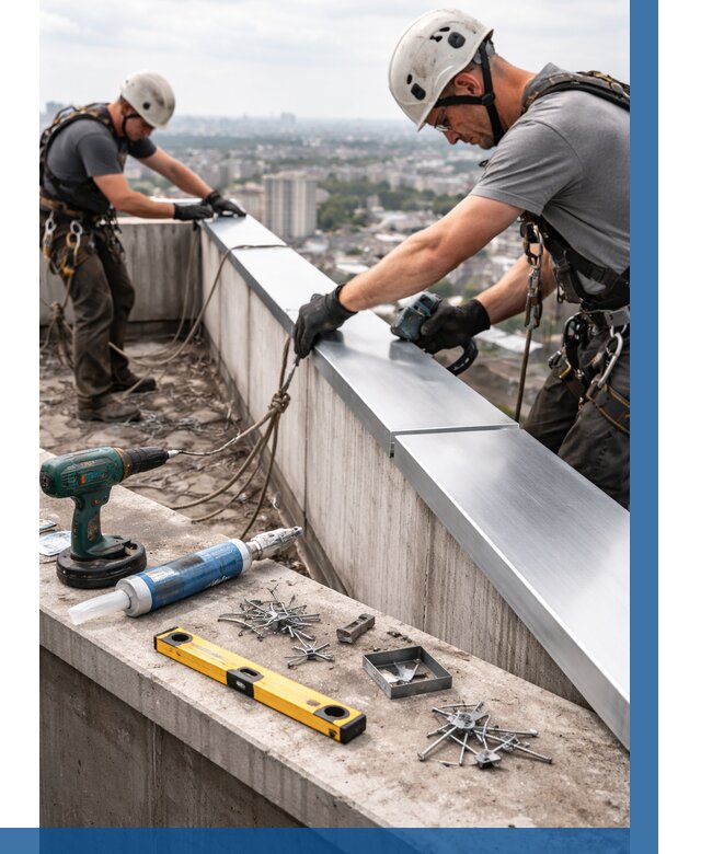 Монтаж парапетных крышек в Егорьевске от 810 р. | ВЫСОТНИК-Грь