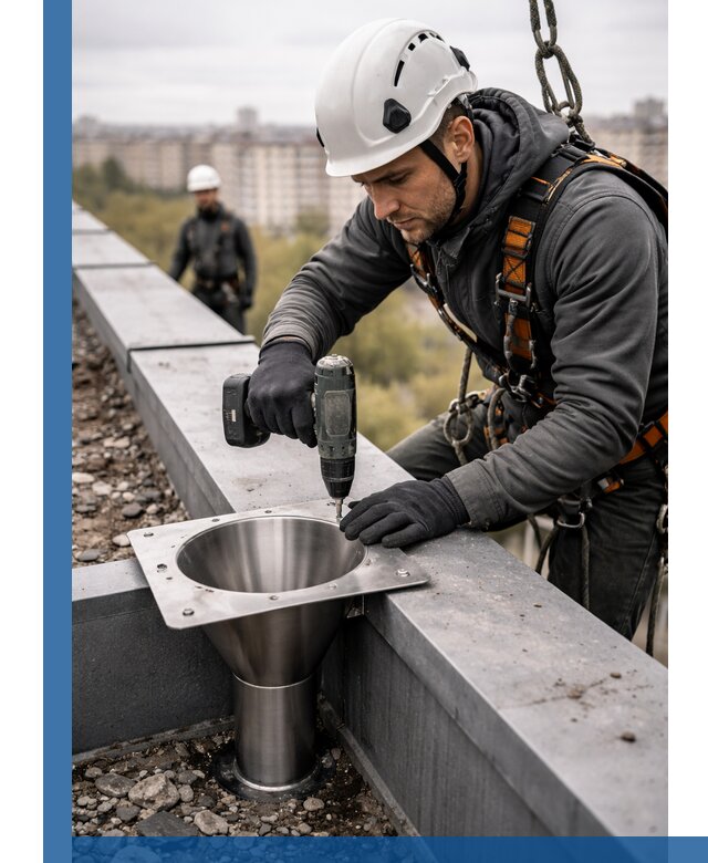 Монтаж водосточных воронок в Егорьевске для промышленных зданий