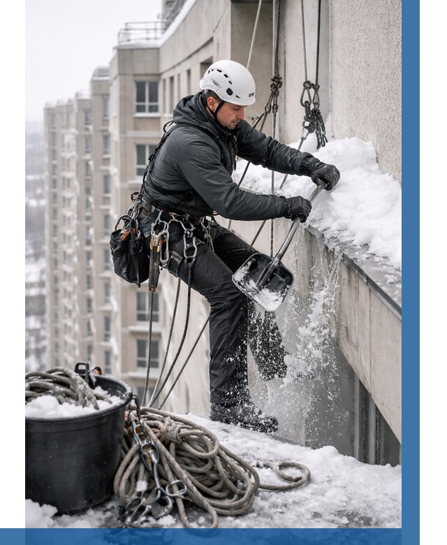 Очистка карнизов от снега в Егорьевске от 304 р. | ВЫСОТНИК-Грь