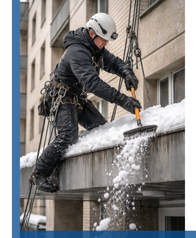 Очистка козырьков от снега в Егорьевске круглогодично безопасно