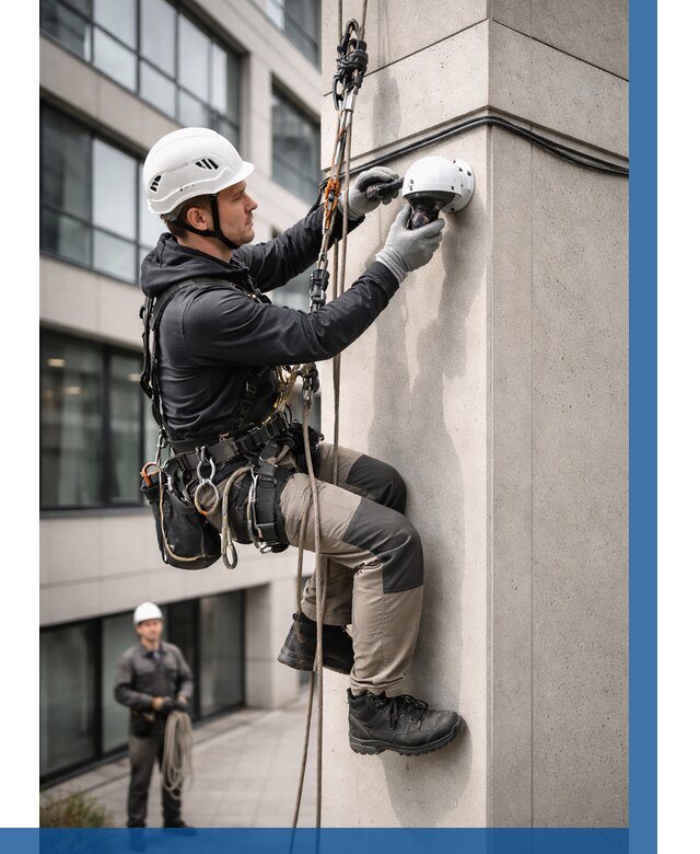 Монтаж камер видеонаблюдения на фасаде в Егорьевске от 8607 р.-ВЫСОТНИК-Грь