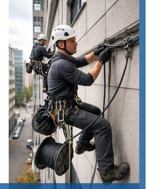 Прокладка кабеля по фасаду в Егорьевске от 354 р. | ВЫСОТНИК-Грь