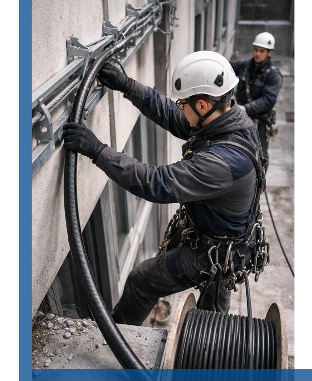 Протяжка кабеля питания на высоте в Егорьевске с гарантией безопасности и качества