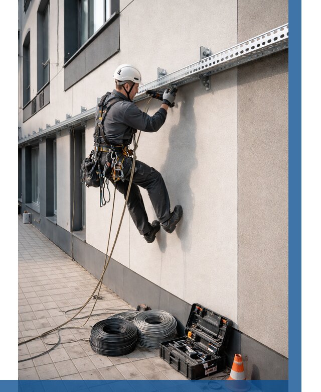 Монтаж кабельных лотков на фасаде в Егорьевске от 1215 р. | ВЫСОТНИК-Грь