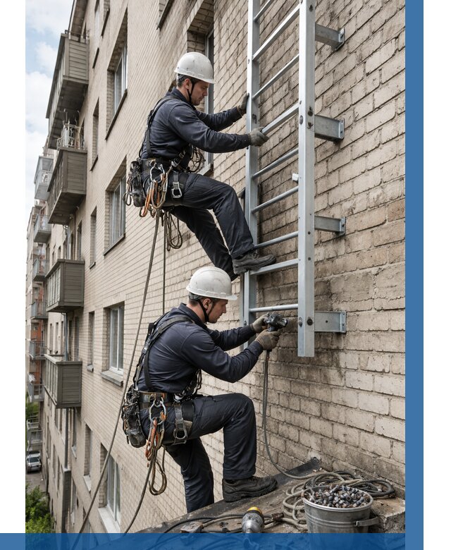 Монтаж пожарной лестницы в Егорьевске от 25315 р заказать у ВЫСОТНИК-Грь