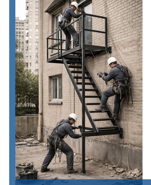 Монтаж пожарной лестницы в Егорьевске, установка и крепление