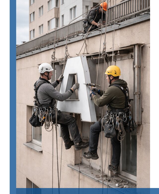 Ремонт и восстановление наружных вывесок на высоте в Егорьевске