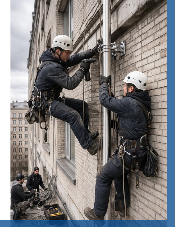 Монтаж флагштока на здании в Егорьевске от 6582 р. | ВЫСОТНИК-Грь