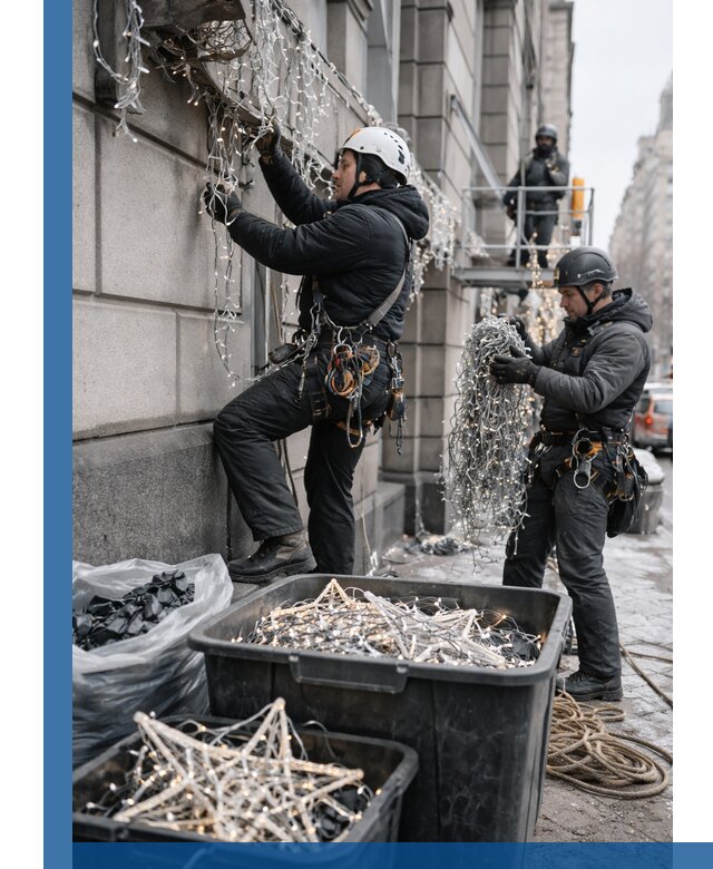 Демонтаж новогоднего оформления и гирлянд в Егорьевске