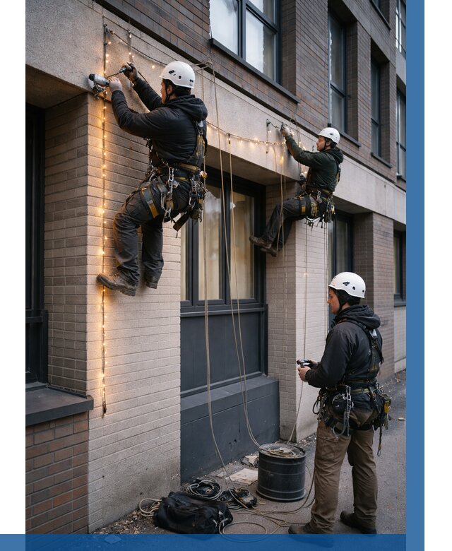 Монтаж гирлянд на фасаде в Егорьевске от 3544 р. | ВЫСОТНИК-Грь