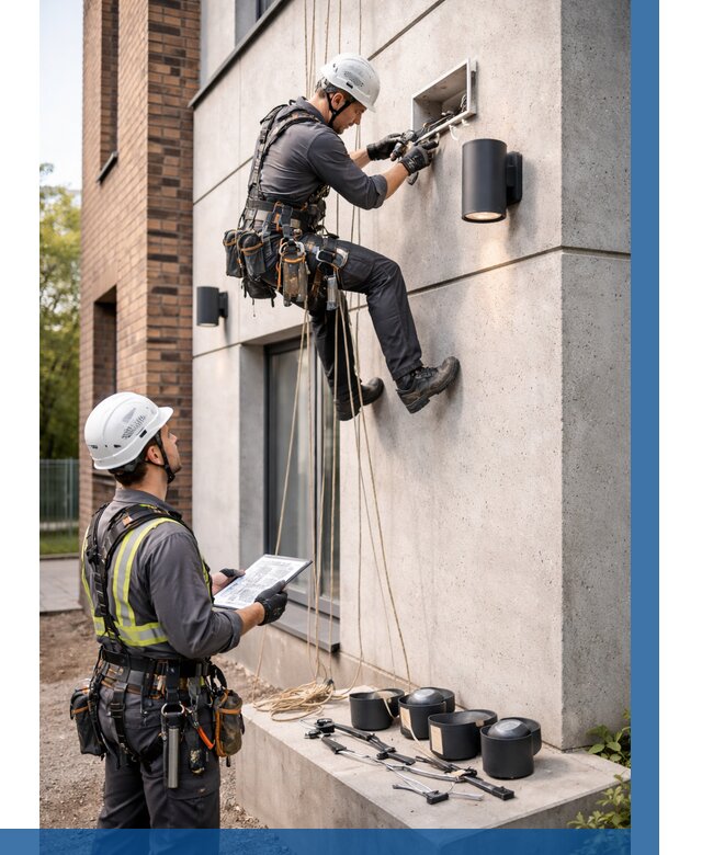 Монтаж фасадного освещения в Егорьевске от 2532 р. | ВЫСОТНИК-Грь