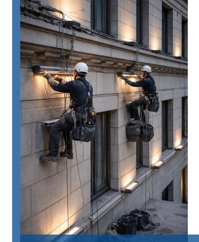 Монтаж архитектурной подсветки фасадов зданий в Егорьевске