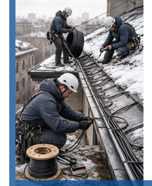 Монтаж греющего кабеля на кровле в Егорьевске под ключ