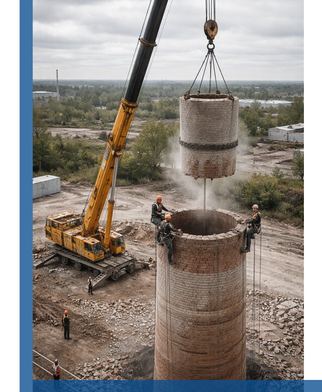 Демонтаж дымовой трубы в Егорьевске с гарантиями безопасности